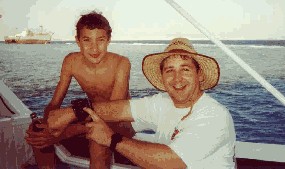 Me and Tom, the wreck of the Loullia in background